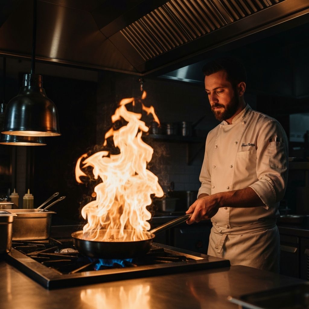 Professional chef cooking with Made In cookware in a Michelin-star kitchen