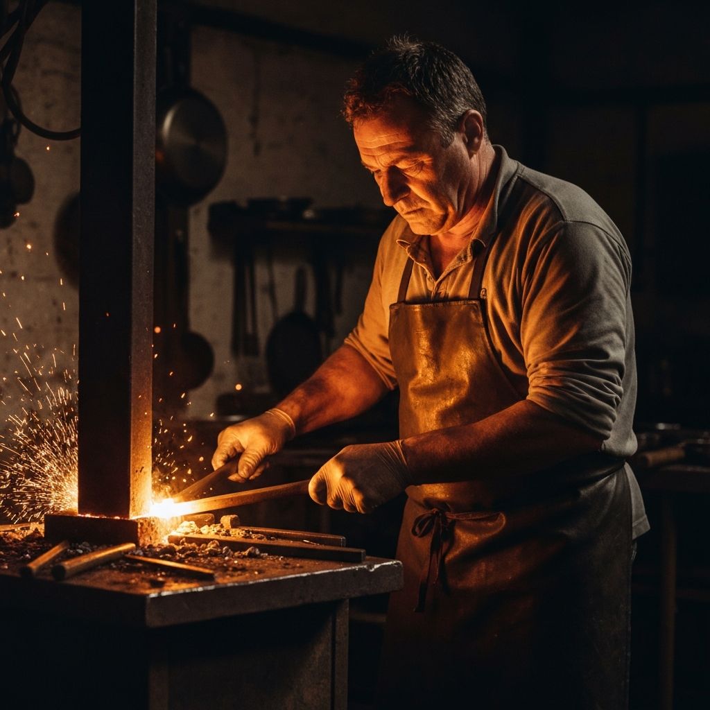 Artisan craftsman forging Made In cookware in a French workshop